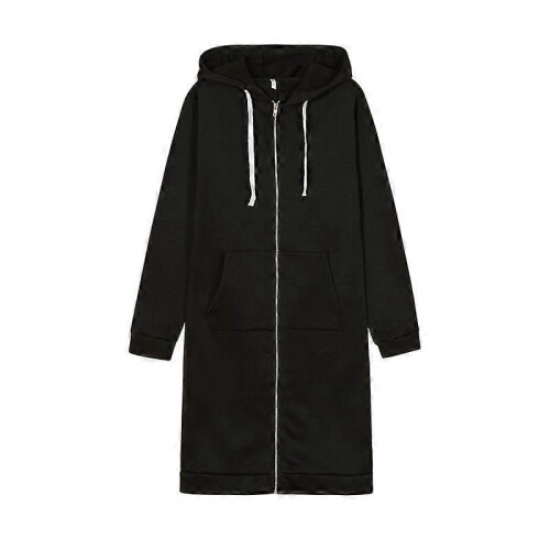 (M, black) Women s long hooded zipper windbreaker jacket