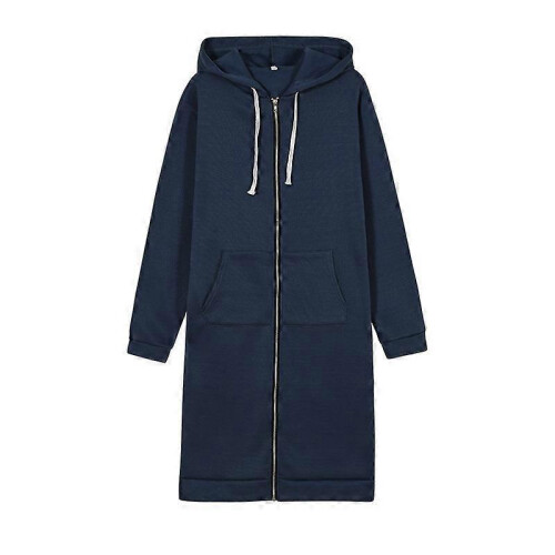 (XL,royal blue)Women s long hooded zipper windbreaker jacket