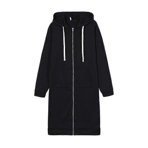 (3XL,dark blue)Women s long hooded zipper windbreaker jacket