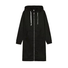 (3XL, black) Women s long hooded zipper windbreaker jacket