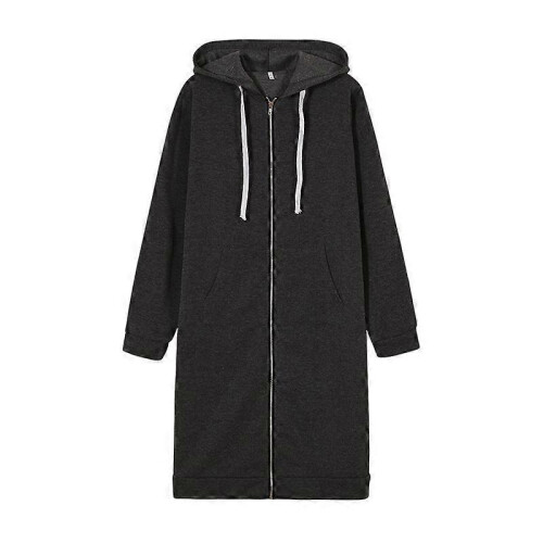 (XL,dark gray)Women s long hooded zipper windbreaker jacket