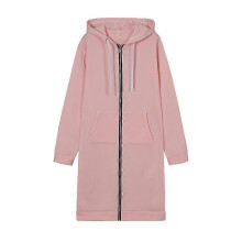 (3XL, pink) Women s long hooded zipper windbreaker jacket