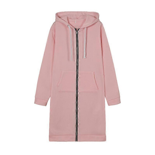 (3XL,pink)Women s long hooded zipper windbreaker jacket
