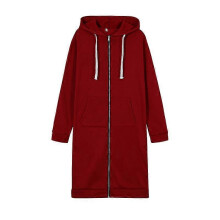 (XL, burgundy) Women s long hooded zipper windbreaker jacket