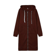 (3XL, brown) Women s long hooded zipper windbreaker jacket