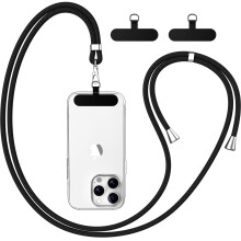 (Nero)caslord Cordino per Cellulare*1, Patch Universali*2, Adatto a Tutti Gli Smartphone, Cinturino per Cellulare Abbinabile a Qualsiasi C