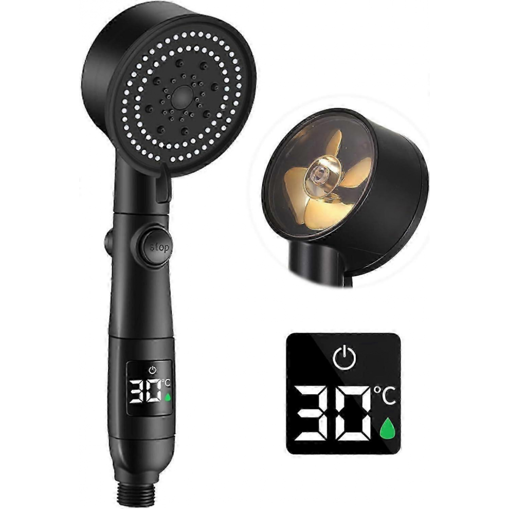 Shower Head High Pressure, Turbo Handheld Showerhead With Temperature Lcd Display, 5 Modes Rain Power Shower Head With Stop Switch, Water S 6942442132489