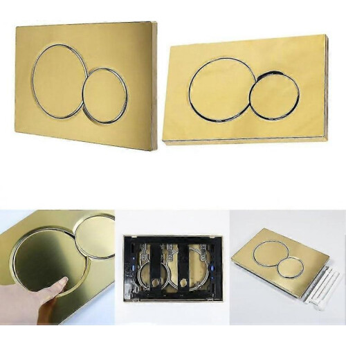 Double Flush Plate, Hidden Water Tank Into The Wall, Wall-mounted Toilet Flush Panel Button Accessories(matt Gold) 2