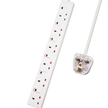 (1M) 6 Way Socket with Cable 3G1.25, with Indicate Light, Individual Switches, Child-Resistant Sockets