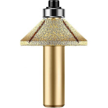 Diamond Grinding Edge Router Bits - 45 Degree Oblique Cutter with Bearing, Stone Cutting Carving Tool for Marble, Granite, Quartz (1/2 Inch-shank)