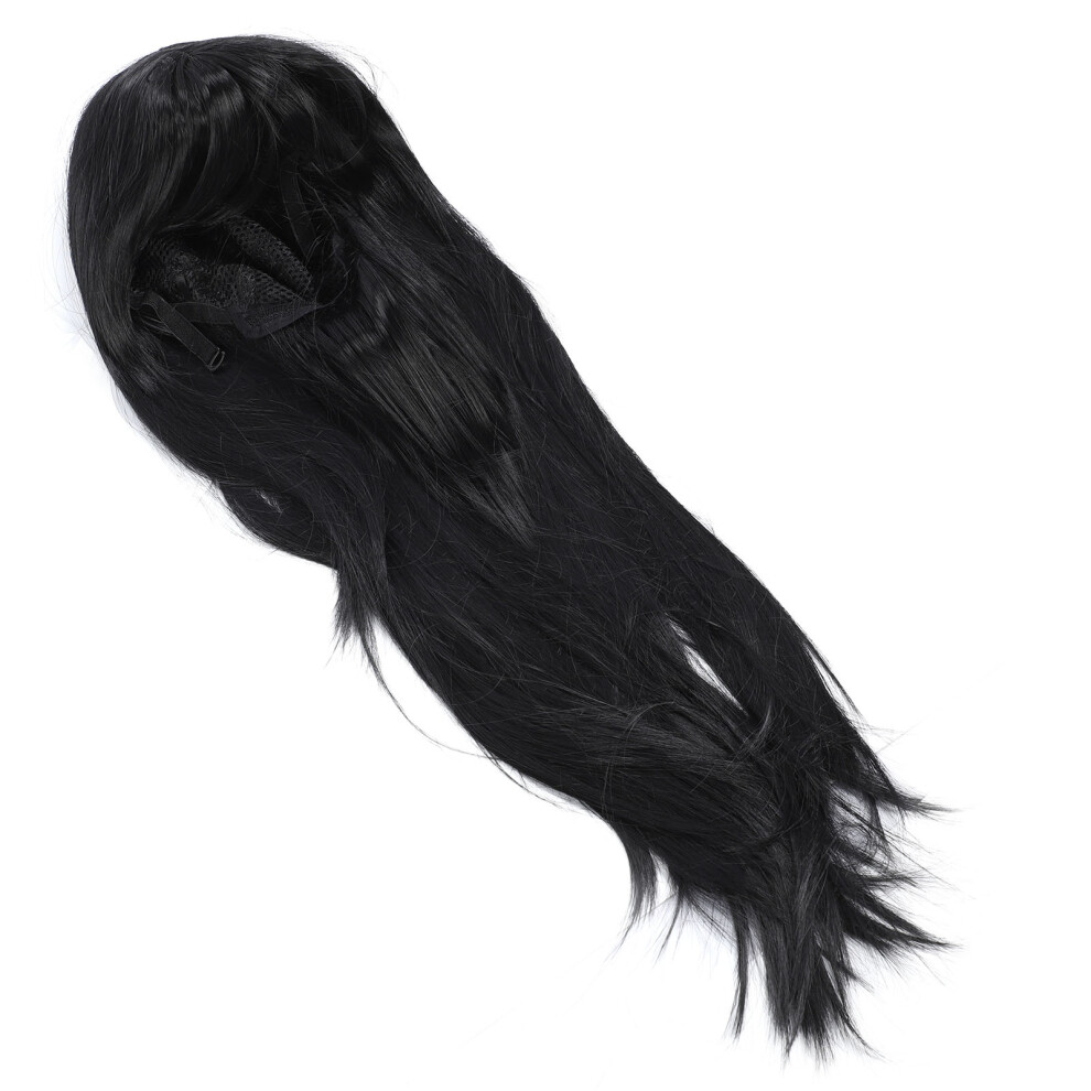 Black Long Straight Wig with Bangs High Temp Fiber