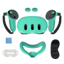 (Green) 7pcs Set Vr Accessories For Oculus/meta Quest 3, Front Headset Protector Cover, Controller Grips Cover, Lens Cover, Face Pad, Joystick Caps