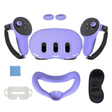 (Purple) 7pcs Set Vr Accessories For Oculus/meta Quest 3, Front Headset Protector Cover, Controller Grips Cover, Lens Cover, Face Pad, Joystick Caps