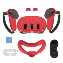 (Red) 7pcs Set Vr Accessories For Oculus/meta Quest 3, Front Headset Protector Cover, Controller Grips Cover, Lens Cover, Face Pad, Joystick Caps