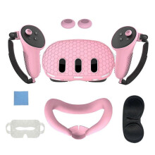 (Pink) 7pcs Set Vr Accessories For Oculus/meta Quest 3, Front Headset Protector Cover, Controller Grips Cover, Lens Cover, Face Pad, Joystick Caps