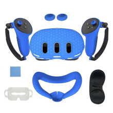 (Blue) 7pcs Set Vr Accessories For Oculus/meta Quest 3, Front Headset Protector Cover, Controller Grips Cover, Lens Cover, Face Pad, Joystick Caps