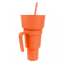 Multi-Purpose Snack Holder Cup Popcorn Snack Tumbler with Handle Detachable Compartments Durable Plastic Material Orange White Box Packagin