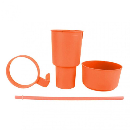 Multi-Purpose Snack Holder Cup Popcorn Snack Tumbler with Handle Detachable Compartments Durable Plastic Material Orange White Box Packagin 1