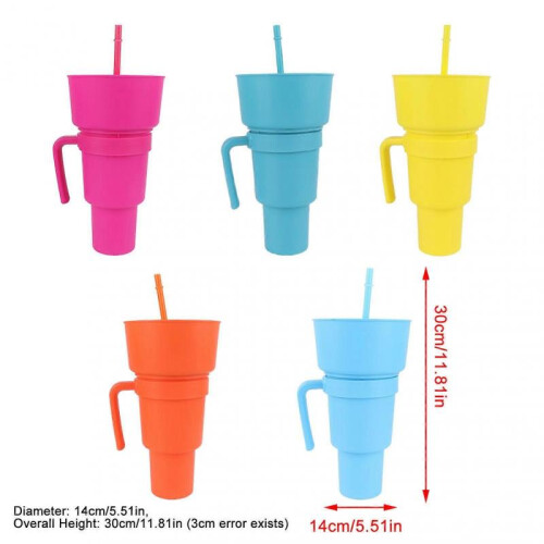 Multi-Purpose Snack Holder Cup Popcorn Snack Tumbler with Handle Detachable Compartments Durable Plastic Material Orange White Box Packagin 2