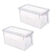 Kitchen Food Storage Containers Transparent Plastic Fridge Organiser Box Set with Lid Durable BPA-Free Material Pack of 2 for Hom