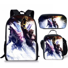(Style -52) 3pcs Cartoon Anime Godzilla Shoulder Bag Pencil Case Kids School Pack Students Boys Bookbag