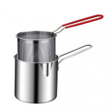 Mini Stainless Steel Deep Fryer Pot Kitchen Oil-Saving Frying Cooking Pan with Silicone Handle and Mesh Basket Durable 304 Material Portable for Gas S