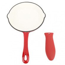 Cast Iron Enamel Skillet Frying Pan Non-Stick Long Handle Cookware 20cm Easy to Clean Heat Distribution Durable Red Adjustable Silicone Handle for Kit