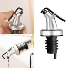 Press-Type Oil Dispenser Spout Bottle Stopper Wine Pourer Black Silver Durable Leakproof Design Easy Pouring Food-Grade Material Set of