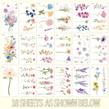 (11.94*6.86cm, 18sheets) [Watercolor Floral Tattoos] 18pcs Realistic Waterproof Temporary Tattoos - Watercolor Floral Body Art Stickers,Tattoo Supplies
