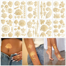 (Golden) 10-Pack Golden Temporary Tattoo Stickers,Waterproof Body Art ,Easy Apply & Remove,Party Accessories,Light Beige