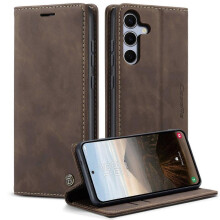 For Samsung Galaxy S25 Case CASEME 013 Series Card Holder Stand Leather Phone Cover - Coffee