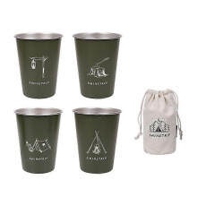 (Army Green, Multicolor) SHINETRIP A403 4Pcs Set 350ml Stainless Steel Camping Cup Outdoor Traveling Coffee Mug (BPA Free, No