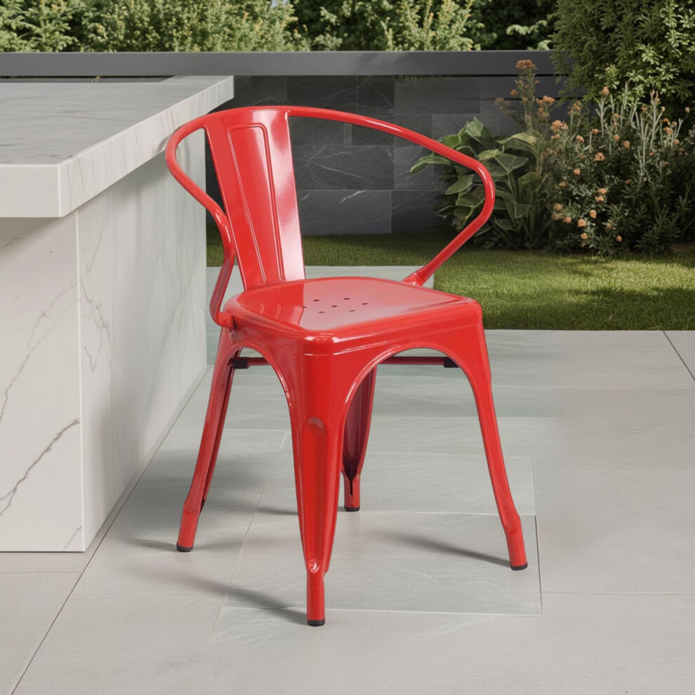 Set of 4 Red Metal Dining Chairs
