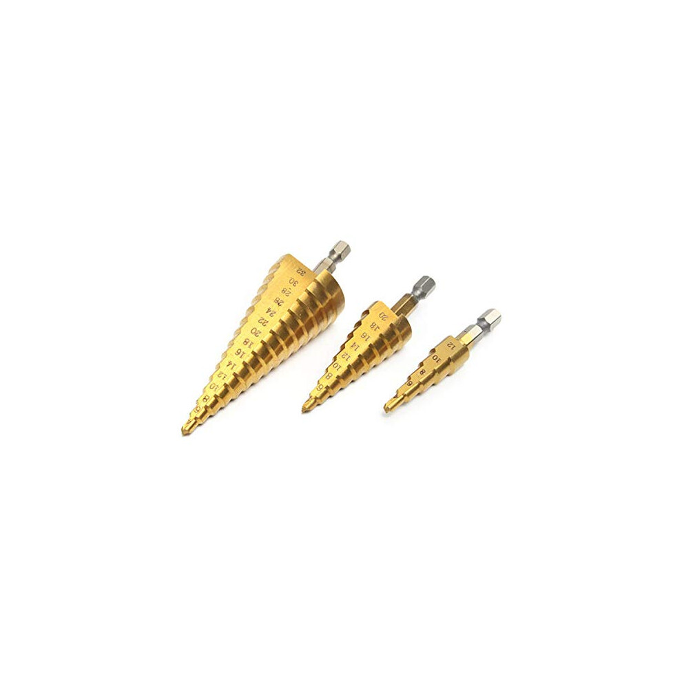 3Pcs Hss Coated Step Drill Bits Pagoda Drill Quick Change 1/4 Inch Shank 943784971633