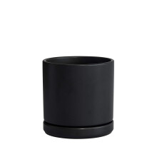 6 Inch Ceramic Planter Pot with Drainage Hole and Saucer, Indoor Cylinder Round Flower Pot, Black, 94OC2