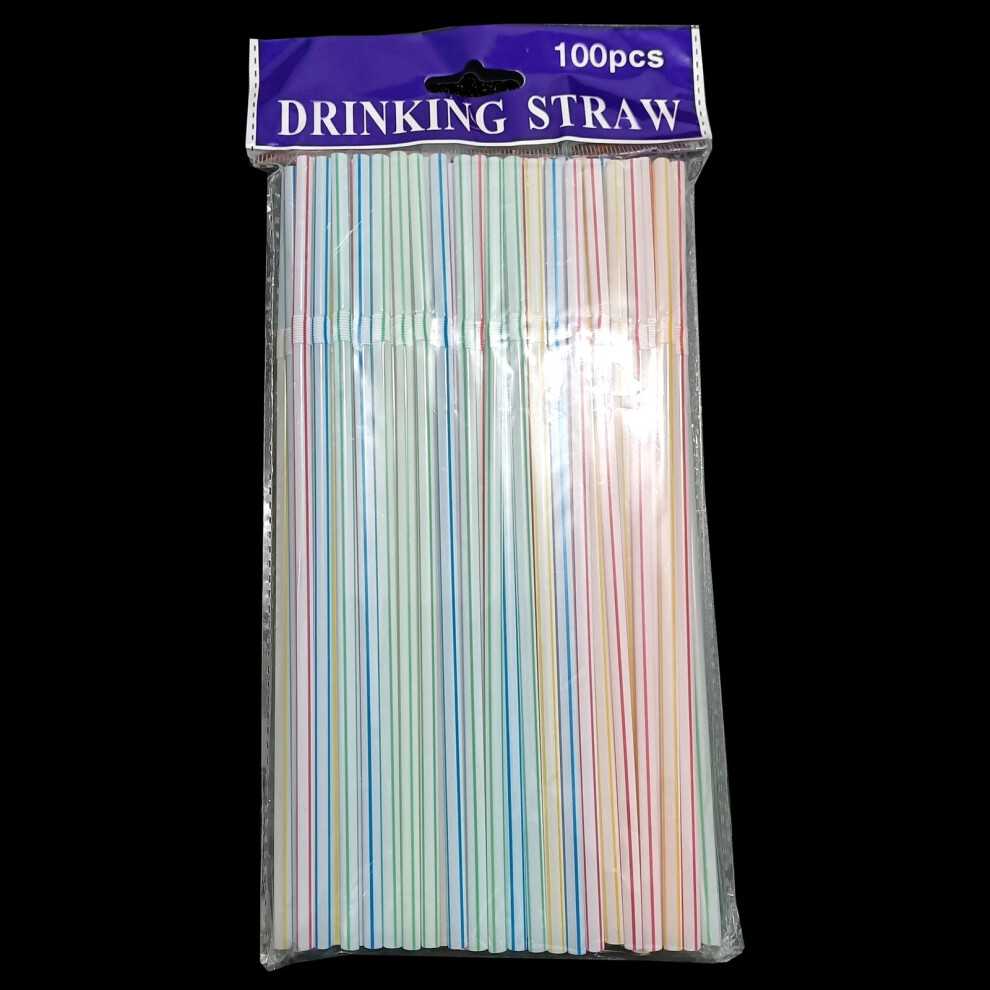 Luckstore (Stripe Multicolor, 100Pcs) 100-1000X Straws Flexible Plastic Bendy Colourful Drinking Straw Birthday Party