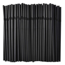 (Black, 100pcs) 100-1000x Straws Flexible Plastic Bendy Colourful Drinking Straw Birthday Party
