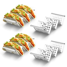 4 Pack Taco Holder Stand, Stainless Steel Wave Taco Rack with Handle, Taco Shell Holder for Tortillas, Burritos, Fajitas, Kitchen Serving Accessories