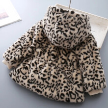 (Leopard print, 5?0-1 years) Baby Kids Girls Faux Mink Fur Thick Parka Warm Hooded Coat Jacket Coat Outerwear