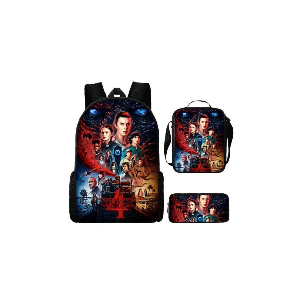 (Style-01) 3 Piece Set Stranger Things School Bag Lunch Bag Pencil Case Kids Gift