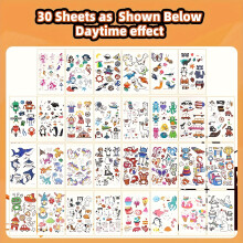 (4002014506) [30 Sheets Glow Tattoos] 380  Cute Animal Glow-in-the-Dark Temporary Tattoos For Kids | 30 Sheets, Waterproof Party Favors Birthday Gifts