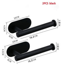 (Set D) Self Adhesive Roll Holder Punch-Free Roll Paper Holder Stainless Steel Toilet Roll Paper Holder For Kitchen Bathroom Black Rack