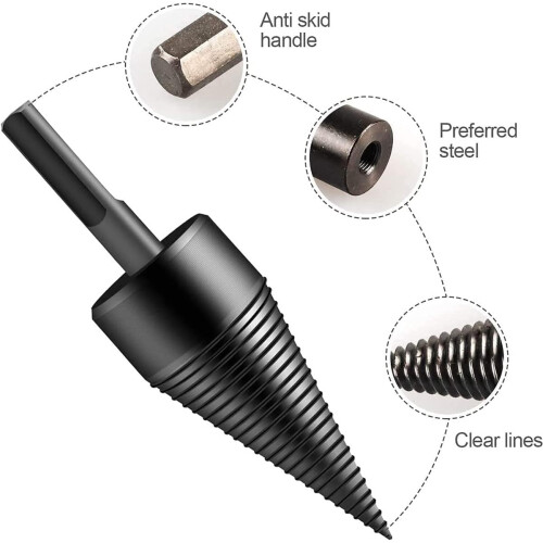 Firewood Log Splitter Drill Bit Set, 3PCS Removable Log Splitter Cone Screwdriver (32mm/38mm) 2