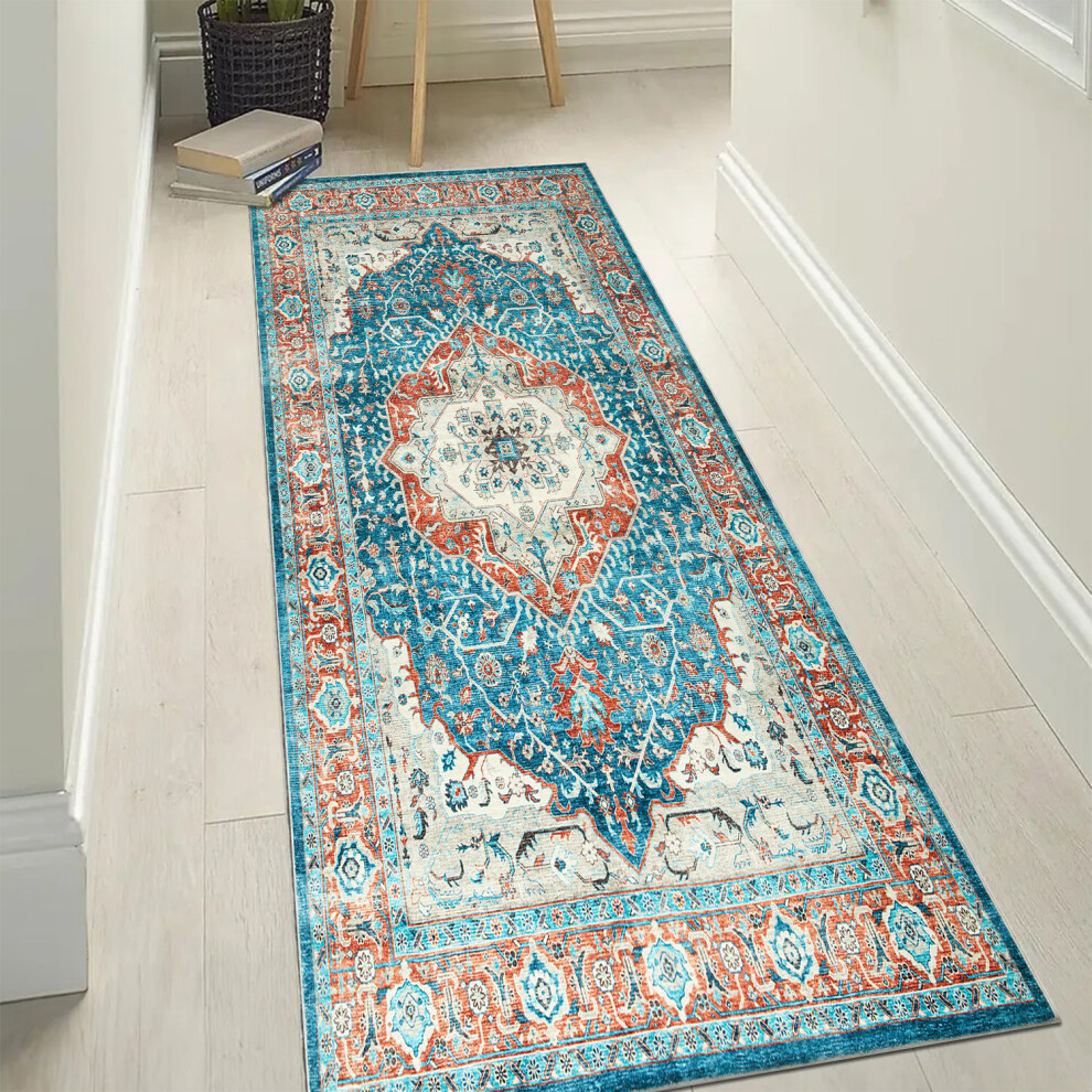 Imperial Rooms (80X150 Cm- Large Runner Rug Kitchen Hallway Corridor, Regal) Non-Slip Traditional Rugs Runner Carpet Floor Mat Blue