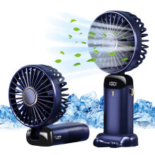 (Dunkelblau) Jsdoin Mini-Tragbarer Ventilator, USB-aufladbarer batteriebetriebener 5-Gang-Klapp-Tischventilator mit LED-Anzeige