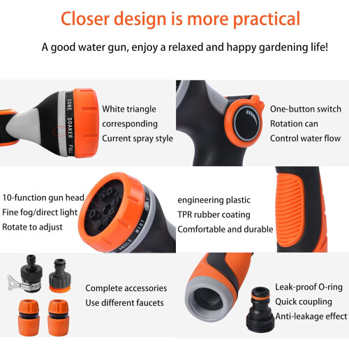 Garden Hose Nozzle, with 10 Adjustable Watering Patterns, Multifunctional High Pressure 2