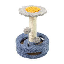 FlowerShaped Cat Tree with Sisal Post, 13.8W x 13.8D x 17.7H inches, Interactive Dangling Balls (Dark Blue)
