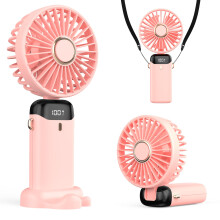 (Roze) Refluxe draagbare ventilator, 4200mAh USB-ventilator met LED-display, 3-in-1 hand-/nek-/tafelventilator, 90 verstelbaar en opvouwba