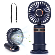 (Donkerblauw) Handventilator, 20 uur+ Draagbare USB oplaadbare handventilatoren met 5 snelheden en vermogensweergave, handventilator