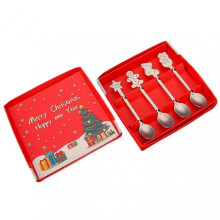 (Silver) Christmas Cutlery Spoon Fork Set Creative Cute Santa Snowman Fork Spoon Set For Home Party Table